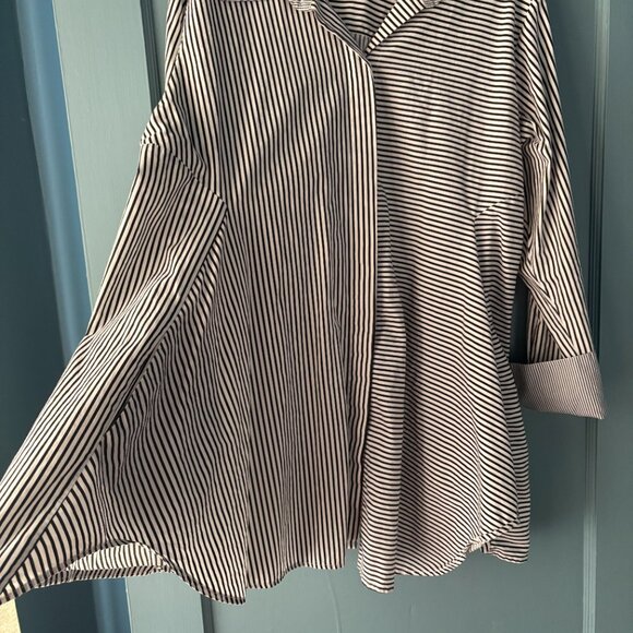 Planet by Lauren G Stripe Smock Button-Up Tunic Top Plus Size 2 10/14 Pockets - Picture 4 of 5